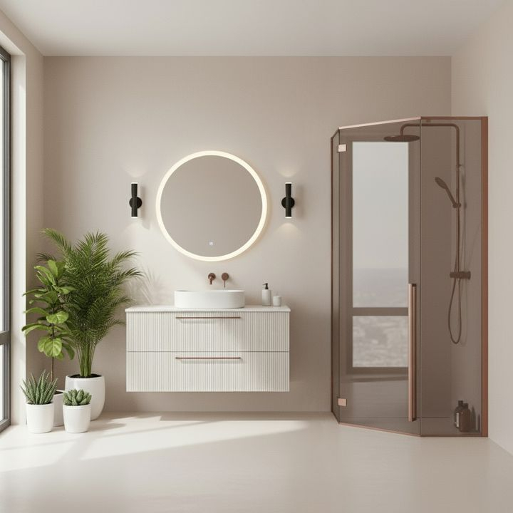 Cabina de dus DIAMOND cu cadita alba 90x90 cm cupru periat [3]