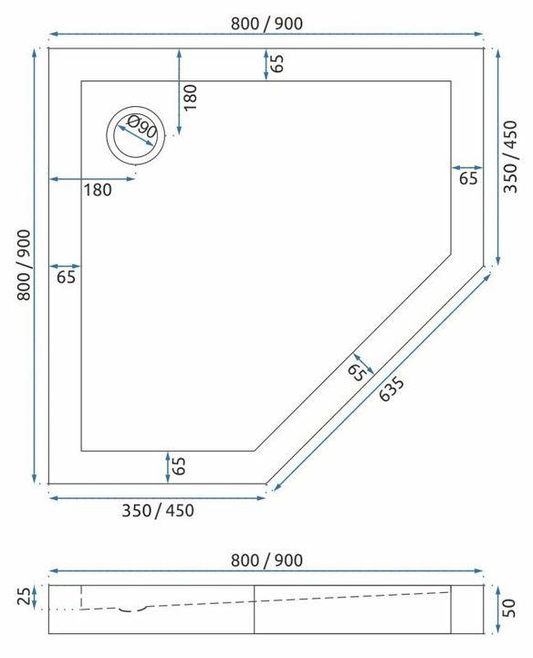 Cabina de dus DIAMOND cu cadita alba 90x90 cm cupru periat [8]