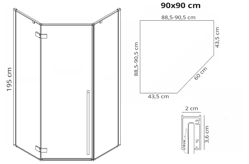 Cabina de dus DIAMOND cu cadita alba 90x90 cm cupru periat [5]