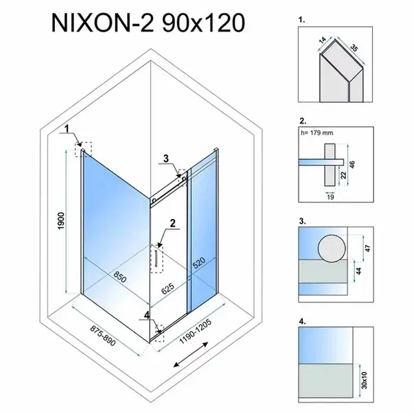Cabina de dus dreptunghiulara cu usa glisanta Rea Nixon 90x120 crom stanga [2]
