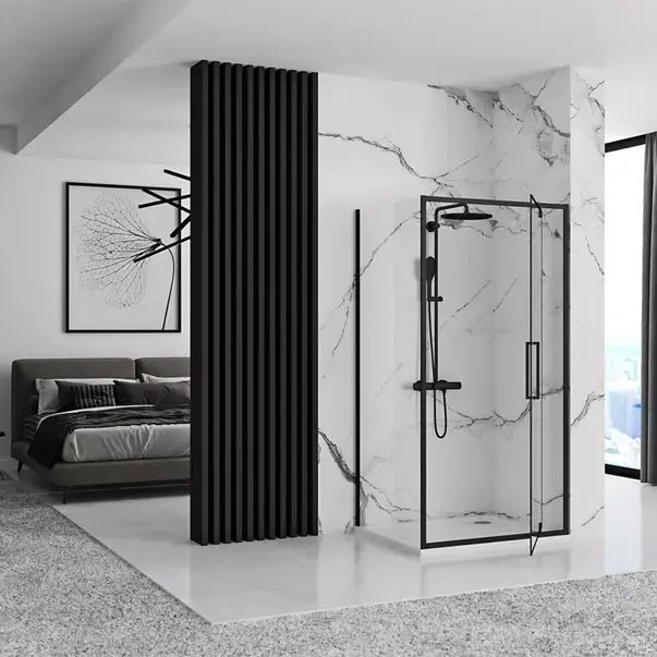 Cabina de dus dreptunghiulara cu usa pivotanta Rea Rapid Swing 100x80 negru [2]