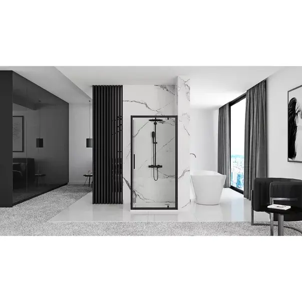 Cabina de dus dreptunghiulara cu usa pivotanta Rea Rapid Swing 90x100 negru [7]