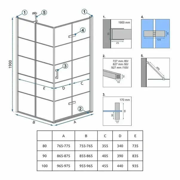 Cabina de dus dreptunghiulara cu usa pliabila Rea Molier 90x80 negru [2]