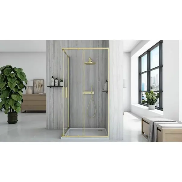 Cabina de dus dreptunghiulara cu usi glisante auriu periat Rea City 80x100 cm [3]
