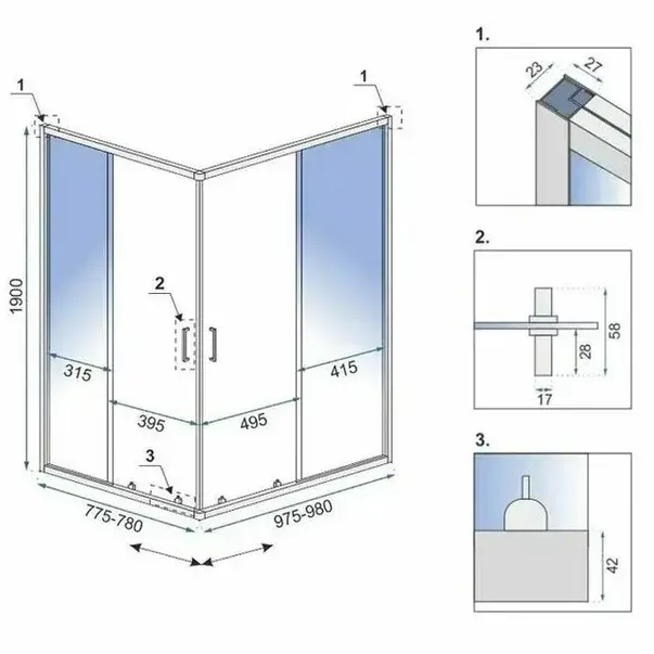 Cabina de dus dreptunghiulara cu usi glisante auriu periat Rea City 80x100 cm [6]