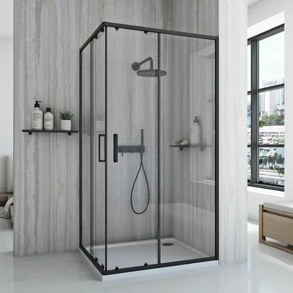 Cabina de dus dreptunghiulara cu usi glisante negru Rea City 80x100 cm [2]