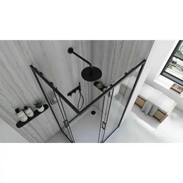 Cabina de dus dreptunghiulara cu usi glisante negru Rea City 80x100 cm [5]