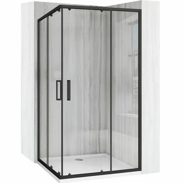 Cabina de dus dreptunghiulara cu usi glisante negru Rea City 80x100 cm si cadita alba [1]