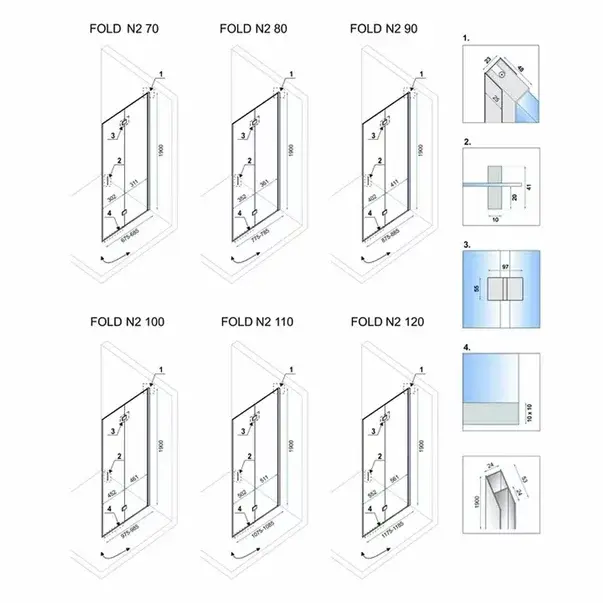 Cabina de dus dreptunghiulara cu usi pliabile Rea Fold N2 modulara 70x100 crom [2]