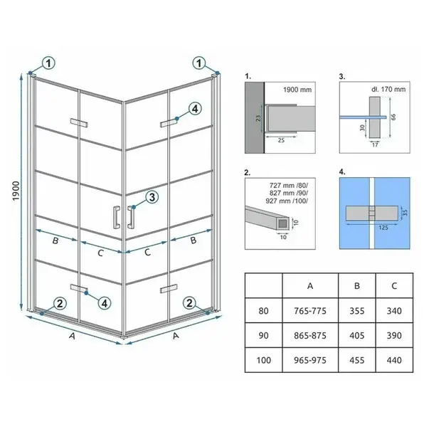 Cabina de dus dreptunghiulara cu usi pliabile Rea Molier 80x100 negru [2]