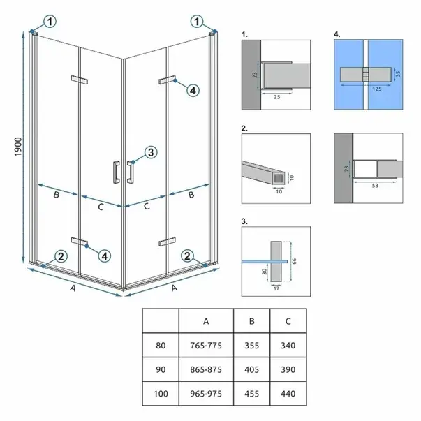 Cabina de dus dreptunghiulara cu usi pliabile Rea Molier 80x90 crom [2]