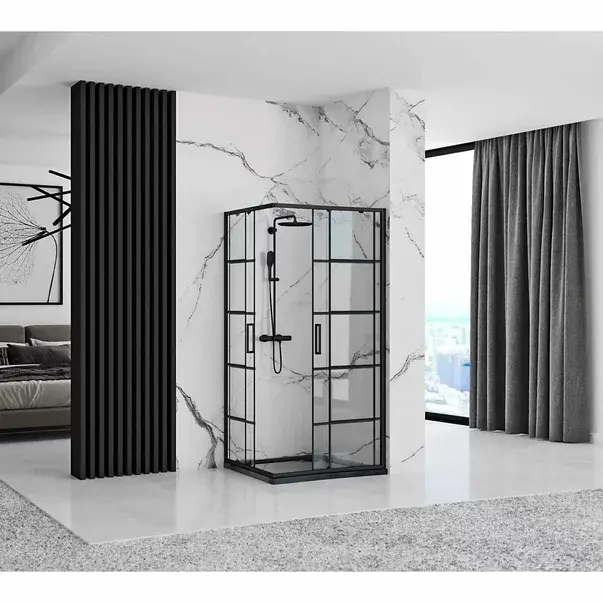 Cabina de dus dreptunghiulara Rea Concept cu usi glisante 80x100 negru mat [3]