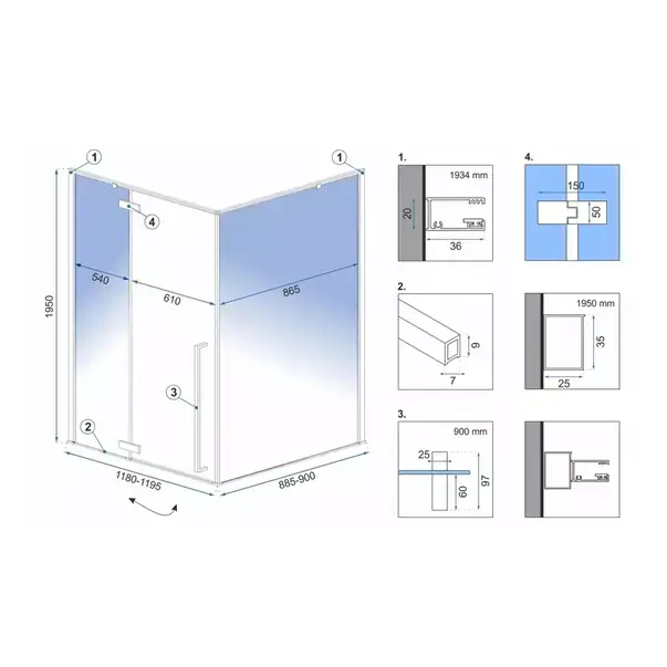 Cabina de dus dreptunghiulara Rea Fargo cu usa batanta 120x90 auriu [7]