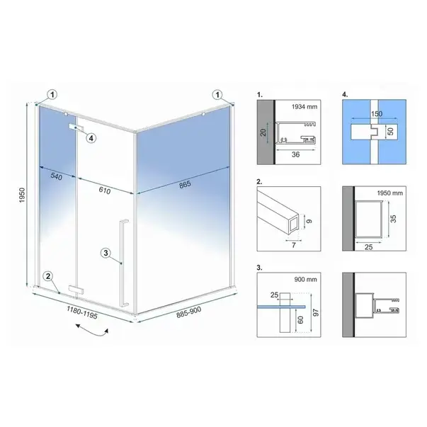 Cabina de dus dreptunghiulara Rea Fargo cu usa batanta 120x90 negru mat [2]