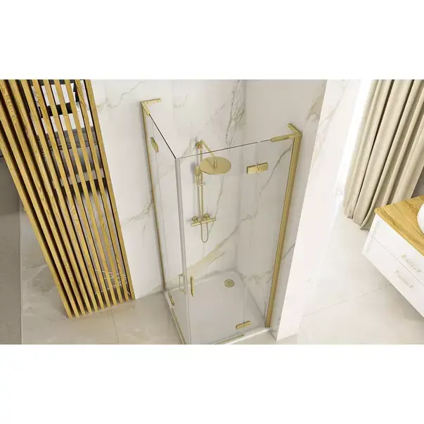 Cabina de dus dreptunghiulara Rea Hugo cu 2 usi batante 80x100 cm auriu periat [4]
