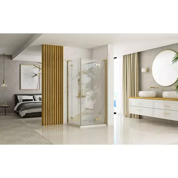 Cabina de dus dreptunghiulara Rea Hugo cu 2 usi batante 80x100 cm auriu periat [2]