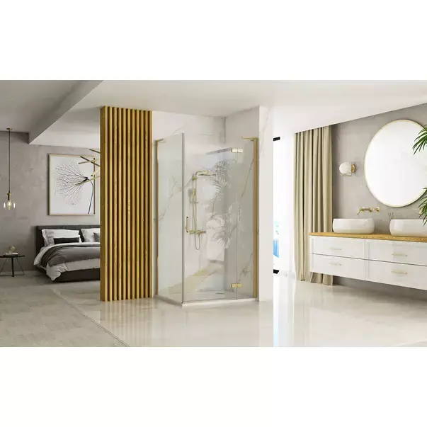 Cabina de dus dreptunghiulara Rea Hugo cu usa batanta 100x80 cm auriu periat [3]