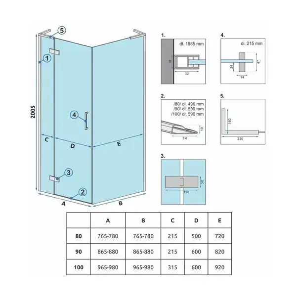 Cabina de dus dreptunghiulara Rea Hugo cu usa batanta 100x80 cm auriu periat [7]
