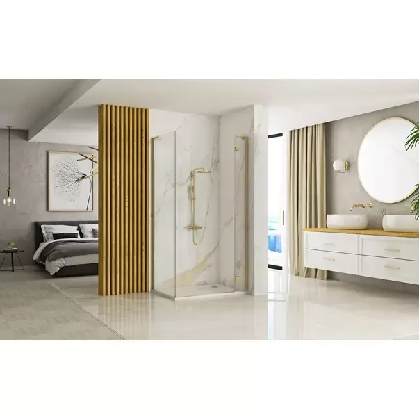Cabina de dus dreptunghiulara Rea Hugo cu usa batanta 100x80 cm auriu periat [5]