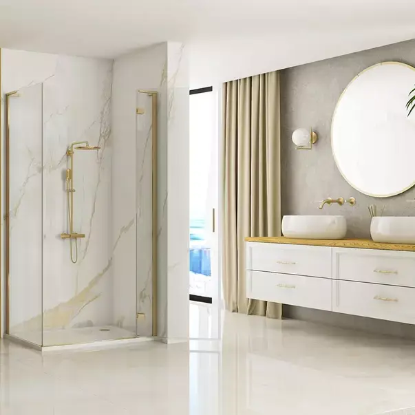 Cabina de dus dreptunghiulara Rea Hugo cu usa batanta 100x80 cm auriu periat [2]