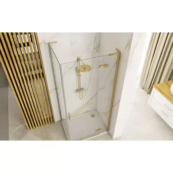 Cabina de dus dreptunghiulara Rea Hugo cu usa batanta 100x80 cm auriu periat [4]