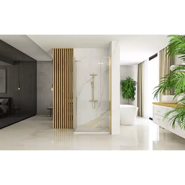 Cabina de dus dreptunghiulara Rea Hugo cu usa batanta 100x80 cm auriu periat [6]