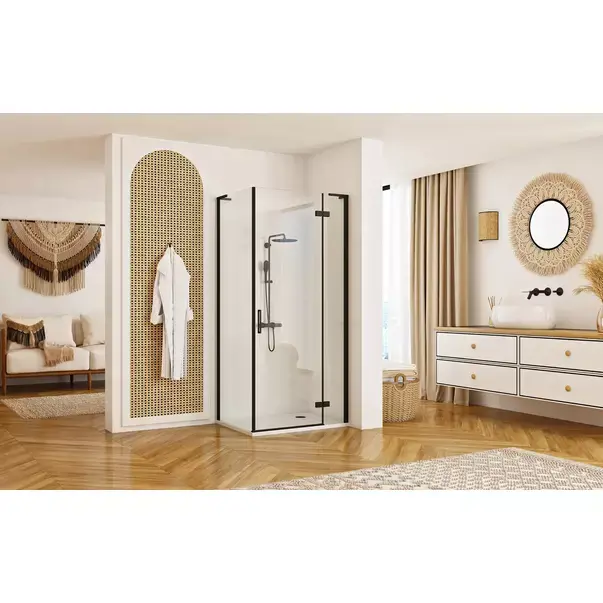 Cabina de dus dreptunghiulara Rea Hugo cu usa batanta 80x90 cm negru [6]