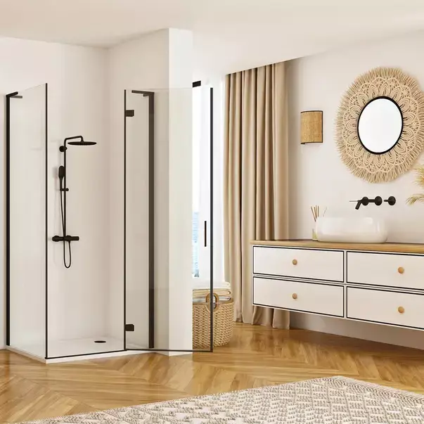 Cabina de dus dreptunghiulara Rea Hugo cu usa batanta 80x90 cm negru [2]