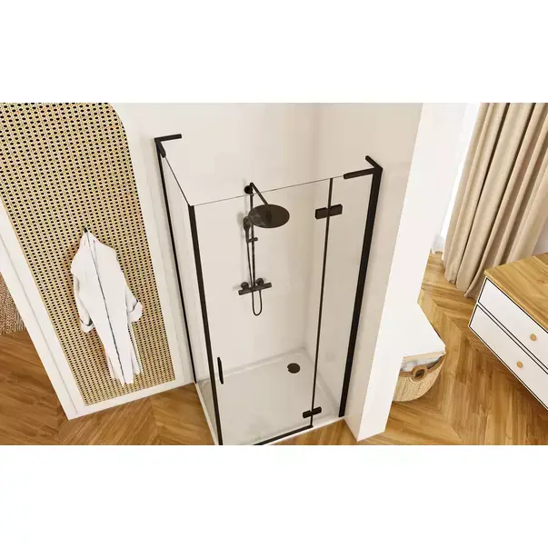 Cabina de dus dreptunghiulara Rea Hugo cu usa batanta 80x90 cm negru [3]