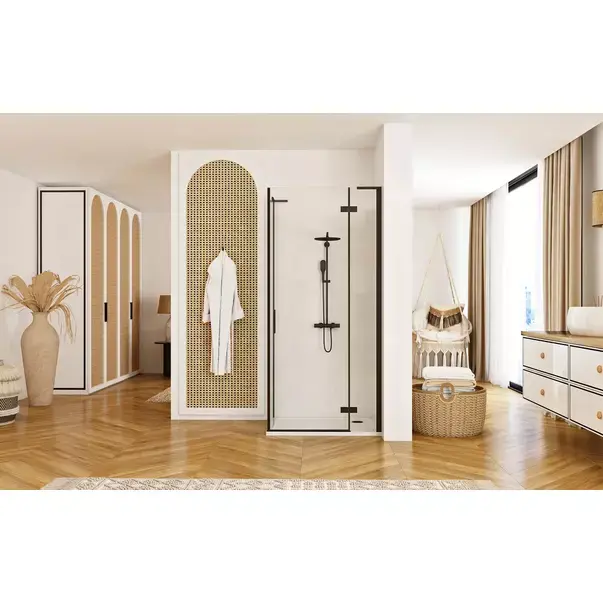 Cabina de dus dreptunghiulara Rea Hugo cu usa batanta 80x90 cm negru [4]