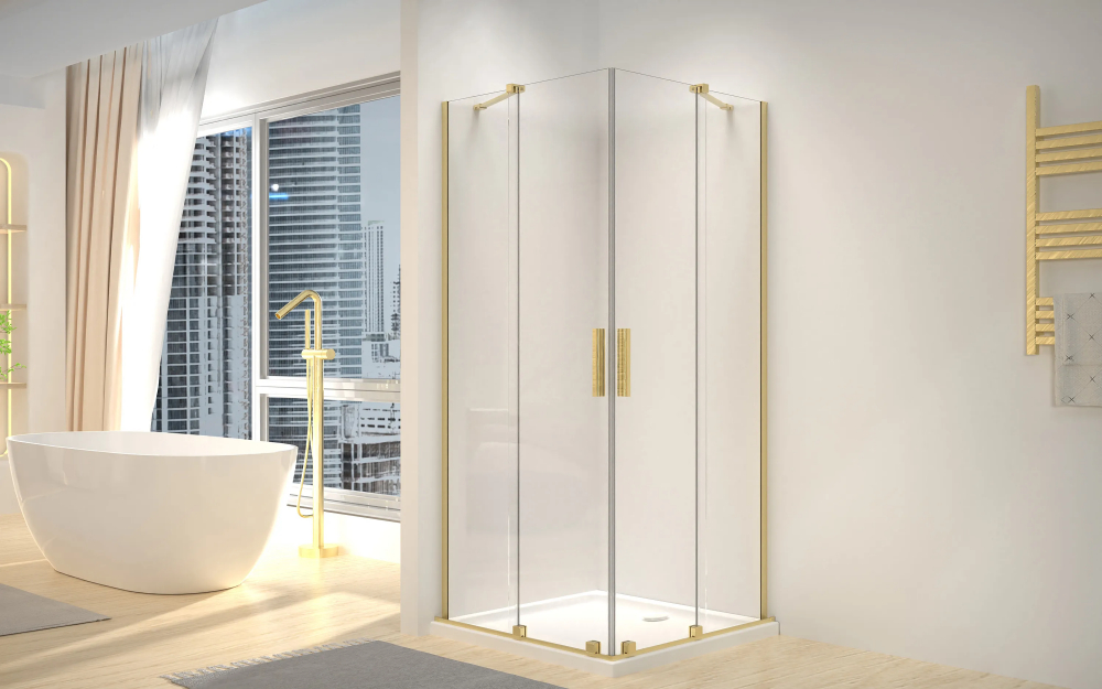 Cabina de dus dreptunghiulara Rea Montana Double cu usi culisante 80x100 auriu periat [3]