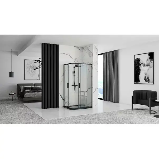 Cabina de dus dreptunghiulara Rea Punto cu usa glisanta 80x100 negru [7]