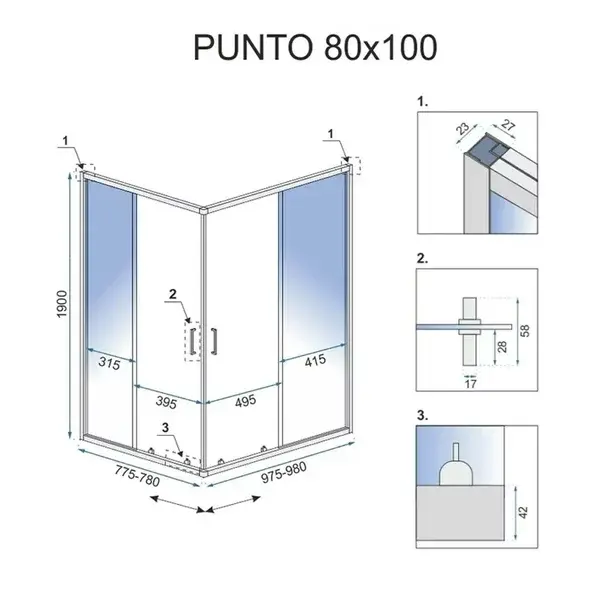 Cabina de dus dreptunghiulara Rea Punto cu usa glisanta 80x100 negru [2]