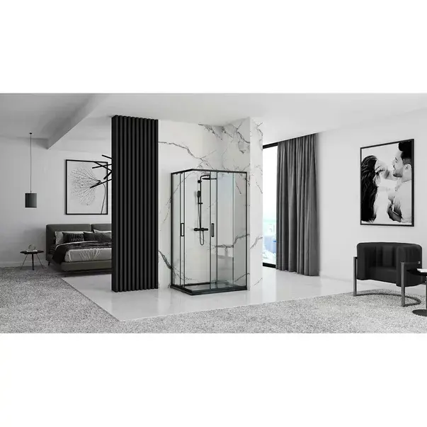 Cabina de dus dreptunghiulara Rea Punto cu usa glisanta 80x100 negru [6]
