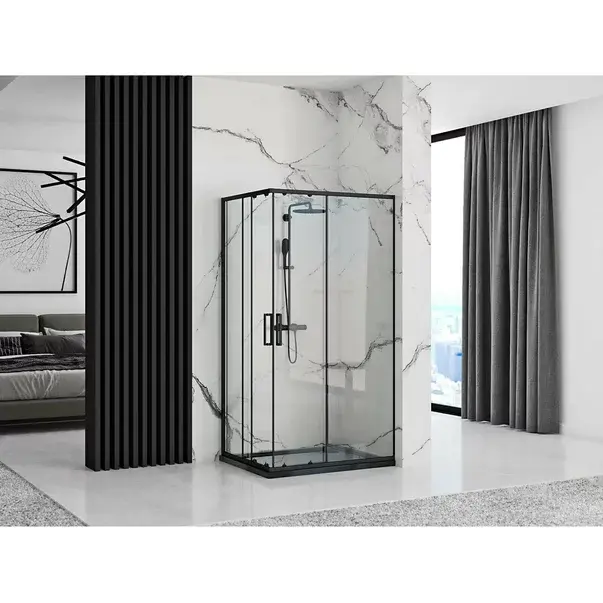 Cabina de dus dreptunghiulara Rea Punto cu usa glisanta 80x100 negru [5]