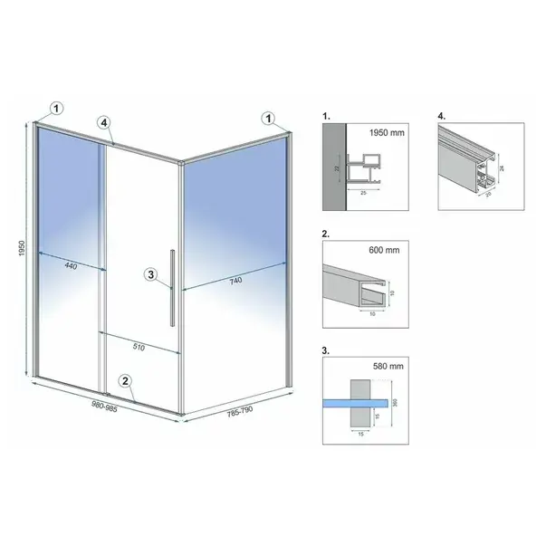 Cabina de dus dreptunghiulara Rea Solar cu usa glisanta 80x100 auriu [2]