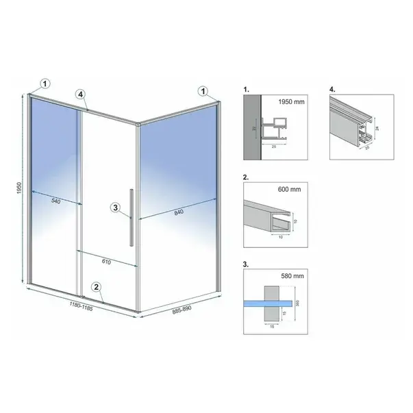 Cabina de dus dreptunghiulara Rea Solar cu usa glisanta 120x90 auriu [2]