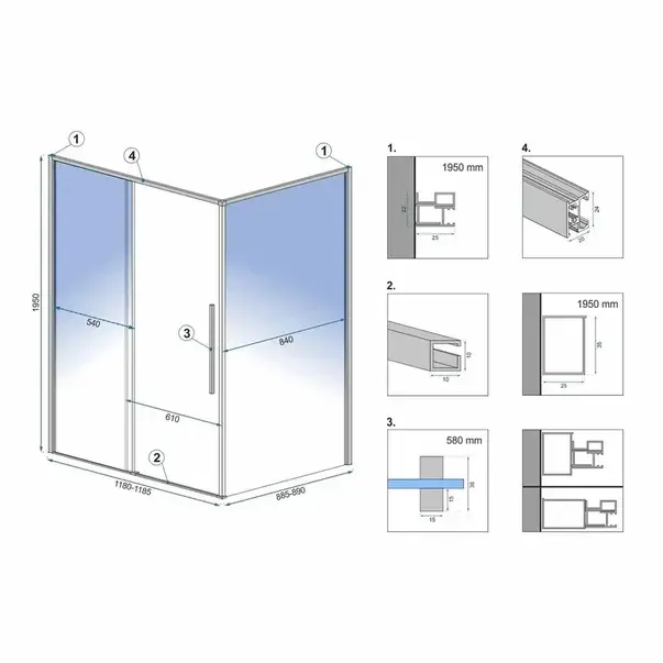 Cabina de dus dreptunghiulara Rea Solar cu usa glisanta 90x120 negru [2]