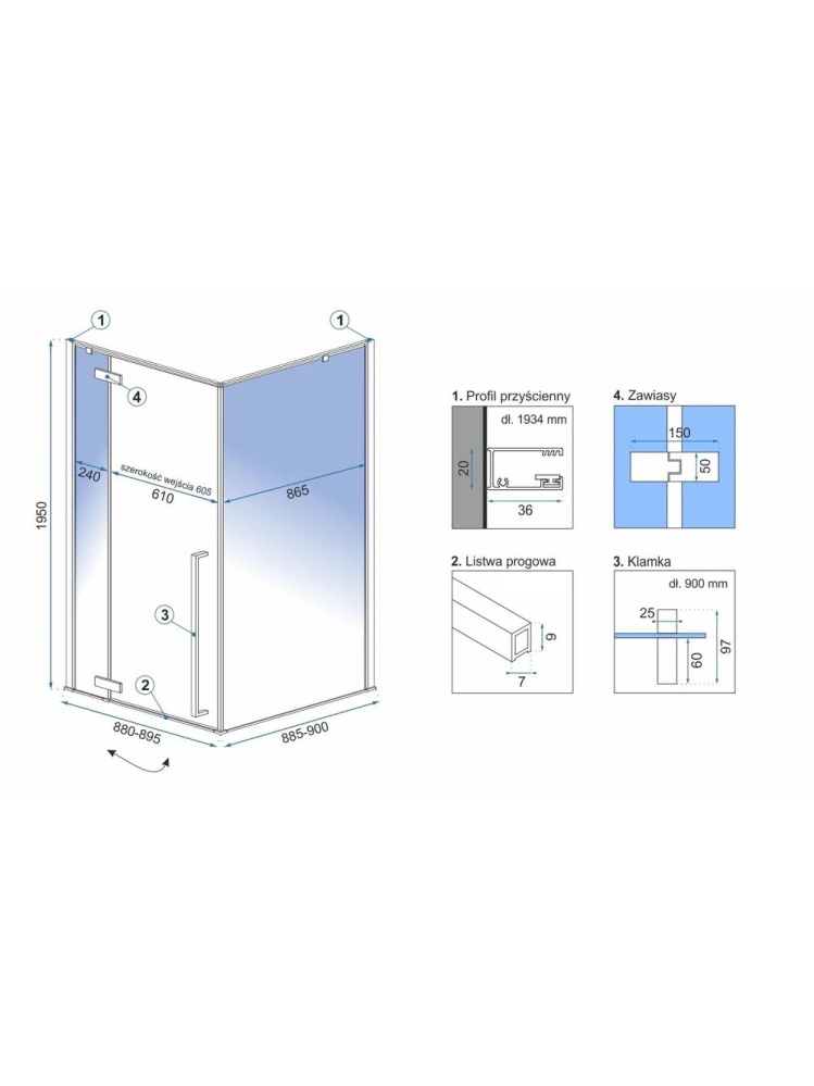 Cabina de dus Fargo cu cadita alba 90x90 cm auriu [6]