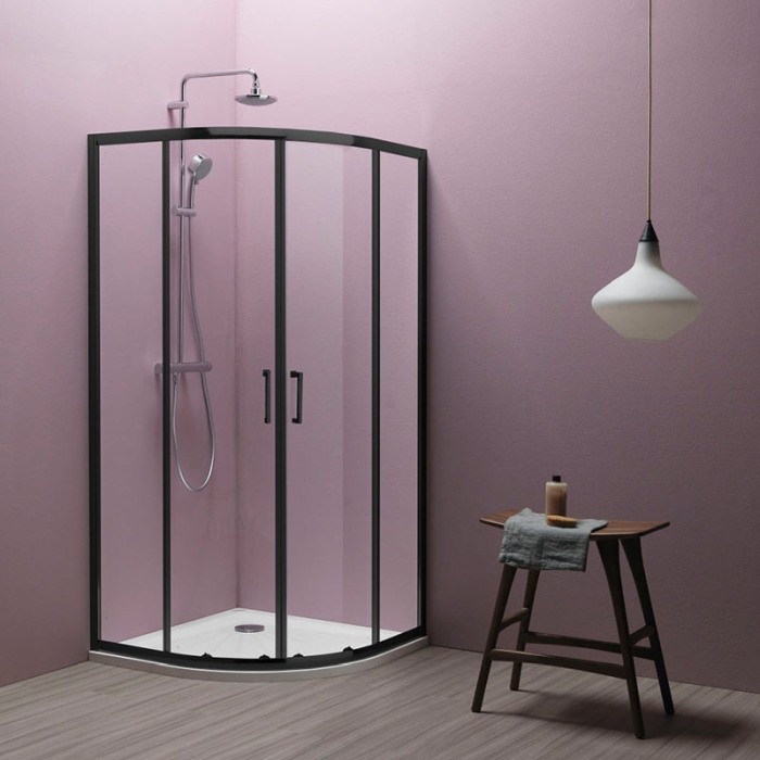 Cabina de dus Kolpasan, Eco Quat, semirotunda, 90 x 90 cm, R=55, profil negru [1]