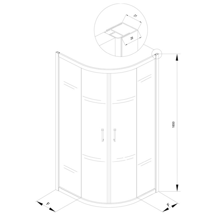 Cabina de dus Kolpasan, Eco Quat, semirotunda, 90 x 90 cm, R=55, profil negru [3]