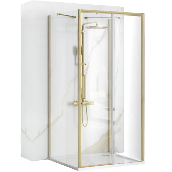 Cabina de dus patrata cu usa culisanta si 2 pereti ficsi Rea Rapid Slide 100×100 auriu periat [1]