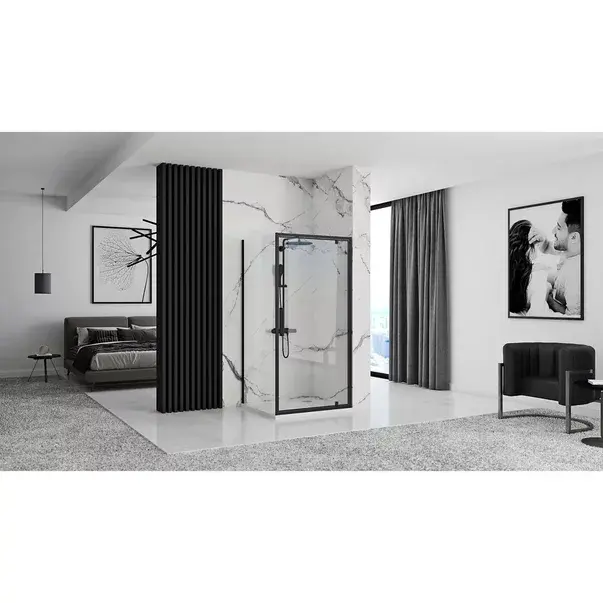 Cabina de dus patrata cu usa pivotanta Rea Rapid Swing 80x80 negru [6]