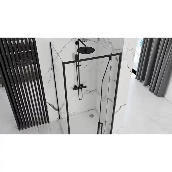 Cabina de dus patrata cu usa pivotanta Rea Rapid Swing 80x80 negru [4]