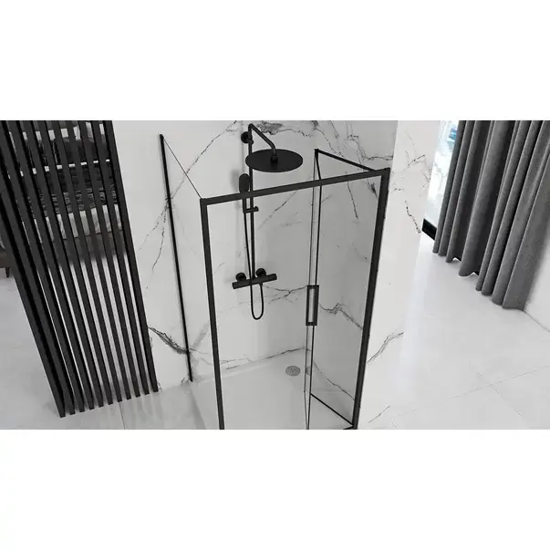 Cabina de dus patrata cu usa pliabila Rea Rapid Fold 80x80 negru [4]