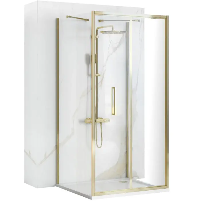 Cabina de dus patrata cu usa pliabila si 2 pereti ficsi Rea Rapid Fold 90×90 auriu [1]