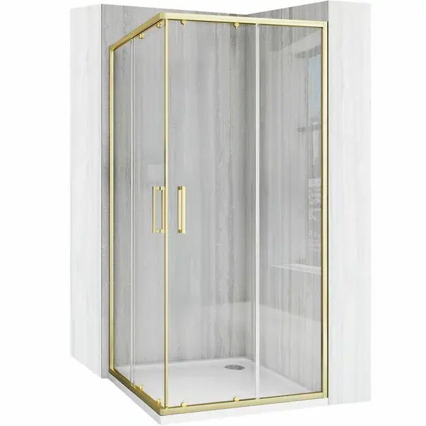 Cabina de dus patrata cu usi glisante auriu periat Rea City 80x80 cm si cadita alba [1]