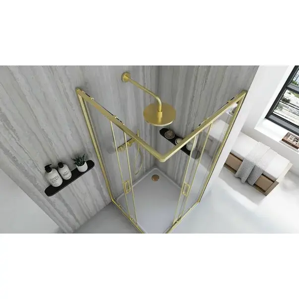 Cabina de dus patrata cu usi glisante auriu Rea City 90x90 cm [5]