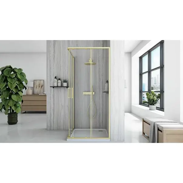 Cabina de dus patrata cu usi glisante auriu Rea City 90x90 cm [3]