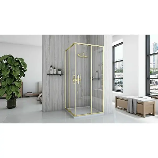 Cabina de dus patrata cu usi glisante auriu Rea City 90x90 cm [4]